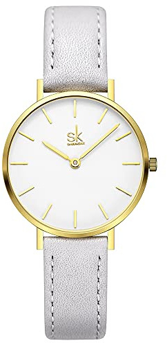 SK Ultradünne Minialistische Damenuhren Einfache Zwei Zeiger Damen Kleid Uhr Lederband