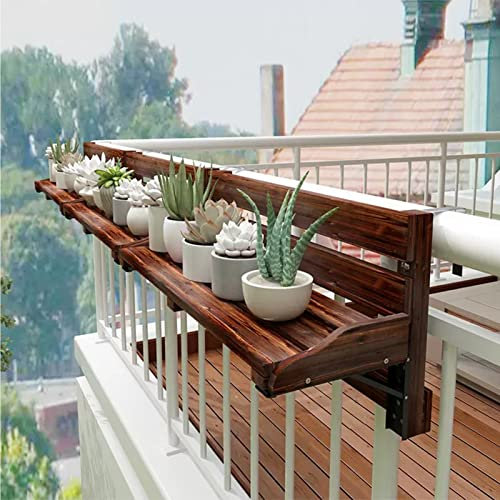 Mensola A Soffitto Fioriera per ringhiera in legno - Supporto per fioriera pieghevole Portavaso per piante per balcone Recinzione da giardino per interni ed esterni Patio - Scatole per binari per terr
