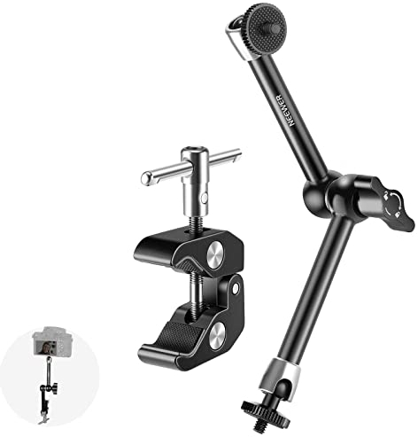 NEEWER 9.8/25cm Adjustable Magic Arm with Super Clamp, 1/4 & 3/8 Threads, 1/4 Screws for Flash/LED Light/Microphone/Monitor, Compatible with SmallRig Camera Cage, Max Load: 4.4lb/2kg, ST25C