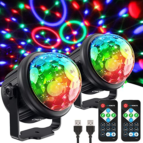 Discokugel, 2Pcs Disco Licht LED Party Licht Musikgesteuert Disco DJ party lampe 360° Rotierende Ball Lights Mehrere Modi party deko mit Fernbedienung und USB Kabel für Kinder, Party, Weihnachten