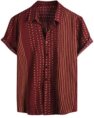 Voqeen Camisas Hawaianas para Hombre, Camisa de Algodón de Manga Corta con Botón Camisetas Informales de Verano con Flores Florales de Aloha para Vacaciones en La Playa Corte Regular