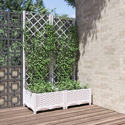 Tidyard Fioriera da Giardino con Graticcio,Fioriera con Traliccio,Fioriera con Spalliera Separ?Fioriera Grigliato da Esterno,Letto Rialzato,Grigliato,Fioriera da Esterno Bianco 80x40x121,5 cm PP