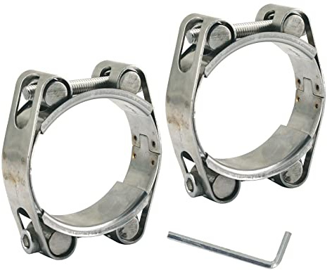 55-65mm Heavy Duty T Bolt Hose Clamp 304 Stainless Steel Double Head Double Layer Hose Pipe Clamp Tube Clamps Band Width 20mm(2 Pieces with Wrench)