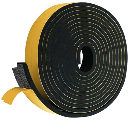 Adhesive Weather Stripping Foam Tape,12mm(W) x 10mm(T)/4M Insulation Soundproofing Door Window Seal Strip Single Sided Draught Excluder for Window Door Anti-Collision Waterproof Dustproof