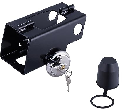 Relaxdays Antifurto Rimorchi Agganciati e Sganciati, Serratura e Protezione per Gancio, Lucchetto Sicurezza Auto, Nero, Acciaio, 9 x 20 x 10 cm