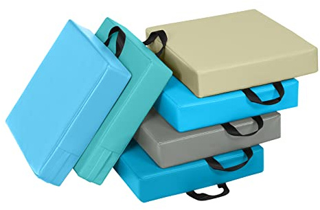 LIFEZEAL Set med 6 stolskuddar för barn, 6 färgade sittdynor med handtag, stapelbara golvkuddar av skum och PU, barnvilopuddar rund/rektangulär, för barnrum (rektangulär1)