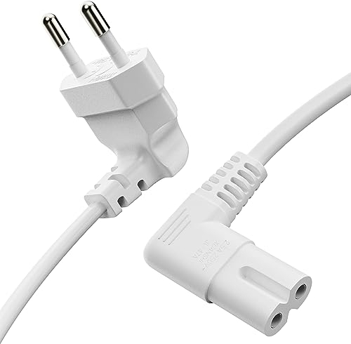 Sonero® Cable de alimentación Euro, Cable de alimentación para electrodomésticos, Enchufe Euro de 90° a Enchufe IEC de 90° C7, 5,00 m, Blanco