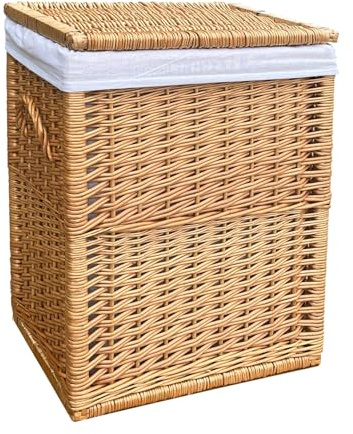 Amalfi Deluxe - Cesto portabiancheria in vimini, rettangolare, con coperchio, fodera rimovibile (grande, naturale)
