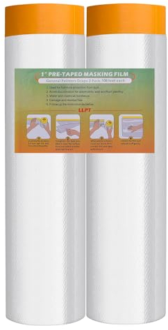LLPT Tape and Drape Pre-Taped Masking Film | 2-Pack | Versatile Painter's Plastic Dust Sheets for Auto Wall Furniture Painting and Spraying Protection (MFTO2633) | 270cm(Unfolded) x 33m