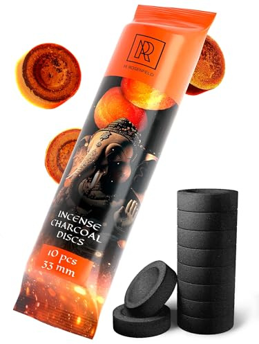 Charcoal Discs to Burn Incense - 10 pcs Charcoal for Incense Burning - 33 mm Most Quick Light Coals Tablets by M. ROSENFELD - 33 mm Resin Burner Rolls – Pack of 10 Instant Fire Coal Tablets