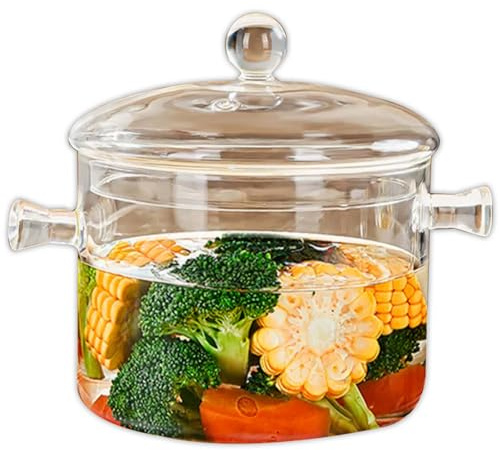 Glass Pots For Cooking On Stove Glass Cooking Pot 1.9L/64 OZ Heat-Resistant Glass Simmer Pot Glass Stovetop Pot High Borosilicate Glass Cooking Pot with Lid and Handles, Safe for Soup, Baby Food