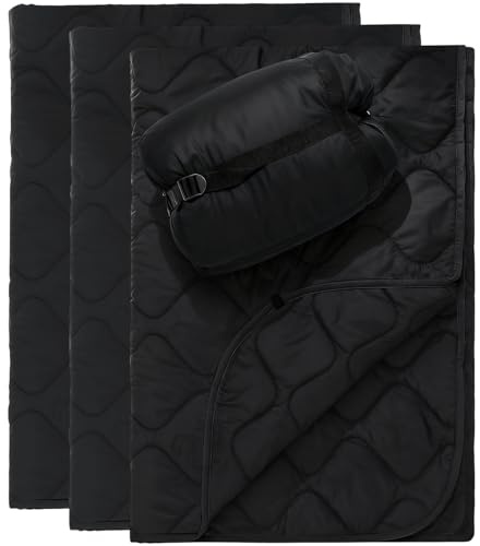 Barydat 1/2/3 Pack 80 x 60/92 x 64 Inch Woobie Blanket Military Poncho Liner Hunting Blanket Waterproof Thermal Poncho Liner with Bag Camo for Outdoor Camping Hiking(80 x 60 Inch,Black,3 Pack)