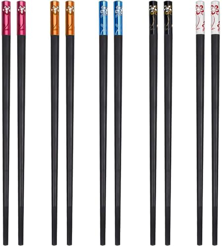 DOETYD 5 Pairs Fiberglass Chopsticks Reusable Fiberglass Chop Sticks Set Non Slip Fancy Dishwasher Safe Easy to Clean Japanese Chinese Korean Chopsticks for Kitchen & Dining Sushi Rice