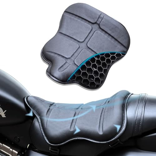 PhyiFlbey Motorcycle Leather Seat Cushion,Motorcycle Gel Seat Pad Honeycomb Structure Waterproof Function Universal Motorbike Seat Cushion Breathable Shock-Absorbing Wear-Resistant and Non-Slip