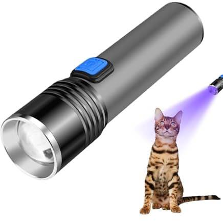 Sghtil Lampe de poche UV, lampe de poche LED à lumière noire,Lampe de poche lumineuse 365 nm - Détecteur rechargeable USB, lampe de poche à zoom télescopique pour les taches sèches d'urine d'animaux,