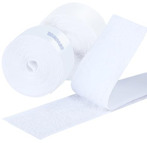 ZOMPAGO White Strong Adhesive Hook and Loop Strips 30mm x 3m – Heavy Duty Double Sided Sticky Back Velcro Strips, No Drill, Reusable, Waterproof – for Wall Hanging, Carpets, Cushions, DIY Projects