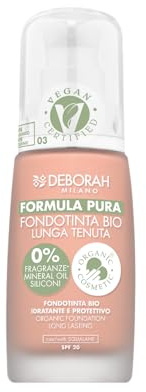 Deborah Fondotinta Formula Pura BIO Lunga Tenuta, N.03 Apricot, Coprenza e Comfort Estremi con Filtro Anti Inquinamento, SPF20-30 ml