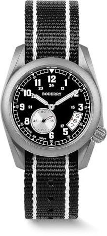 BODERRY 38mm Men's Watch Titanium Field Watch - Swiss Quartz Movement, Military Watch Day Date Function 100M Water Resistance - Voyager