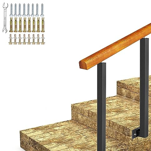 Juego de pasamanos de escalera para exteriores para 1 4 escalones, barandilla de madera ajustable para pasamanos de hierro forjado, barandilla flexible para porche exterior, altura 95 cm, tamaño 100
