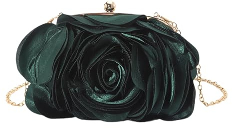 Yjcnelcr Handtaschen für Damen, Geldbörsen, Schultertasche für Mädchen, elegante Satin-Rosen-Blume, Crossbody-Tasche mit Kettenriemen für Brautjungfern und Gäste, Hochzeiten, Partys, Clutch-Geldbörse,
