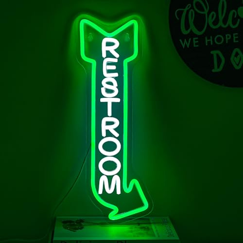 LMSIGNLY Cartello neon per WC da parete, decorazione per bagno, hotel, bar, ospedali, case e altri luoghi con servizi igienici, segno luminoso, bianco freddo, verde