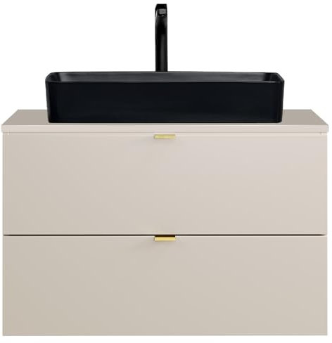 Lomadox Badezimmer Waschtisch 80 cm in Kaschmir matt, DURANGO-56, 2 Schubladen, Keramikwaschbecken