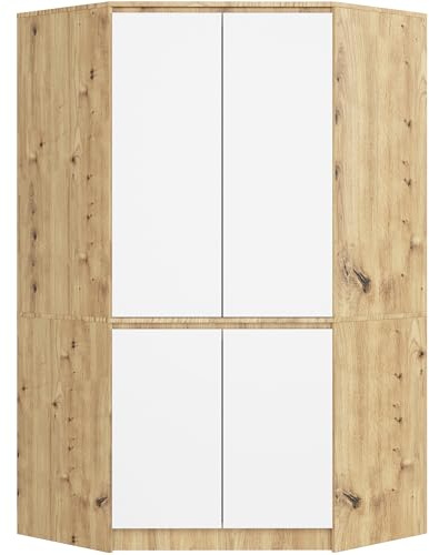 AKORD Eckkleiderschrank Artisan Eiche 100 cm 4 Türen Front Weiß 6 Regalböden B100xH50xT180 cm