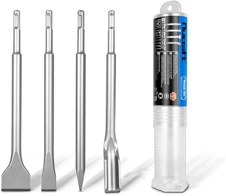 Nucraft SDS Plus Meißel Set 4tlg. für Hohlmeißel Breitmeißel Flachmeißel | Aus hochwertigem gehärtetem Stahl. Entfernt zuverlässig Kleber, Mörtel, Farbe und Fliesenreste