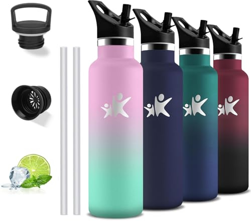 Borraccia Termica, 750ml Borraccie, Senza BPA, Borracce con Cannuccia, Senza Perdite, Bottiglia Termica, Borraccia Acciaio Inox, Doble Aislamiento, Borraccia Inox per Trekking, Palestra, Campeggio