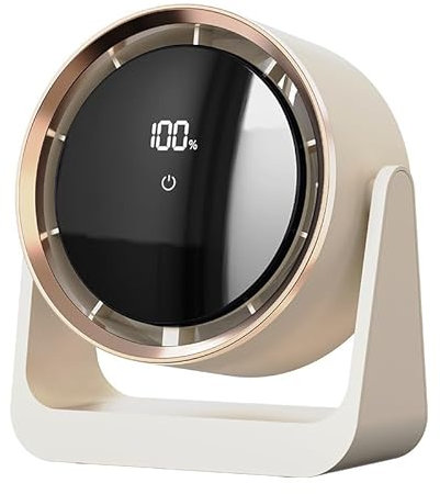 USB Desk Fan, 5 Speeds Personal Desktop Fan, 90° Adjustable Head Tilt, Portable CoolingFan with LED Display & Long Battery Life, 3-in-1 Powerful Table Fans for Bedroom, Kitchen, Office, Home (Beige)