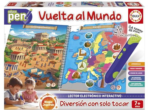 Educa - Educapen Una Vuelta por el Mundo | Juego Educativo para niños +7 años | Cuaderno con Preguntas y Lector electrónico | Niños 7 8 9 años (20323)
