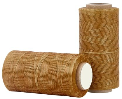 PH PandaHall 568 Yards Flat Waxed Thread for Sewing, 0.8mm Waxed String Cord 150D Polyester Wax Cord Sewing String Twine for Leather Stitching Crafting Macrame Project Beading Jewellery Making (Brown)