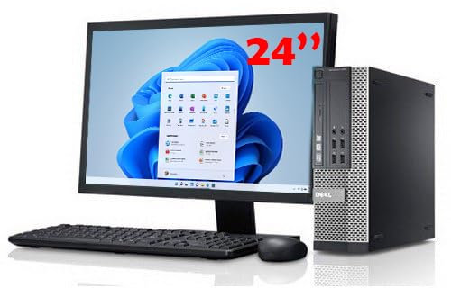 Dell PC de Bureau Reconditionné Complet – Intel i5, SSD 240 Go, Windows 11, Écran 24”, WiFi, Clavier Souris, DVD, Office, Bundle Full HD, PC