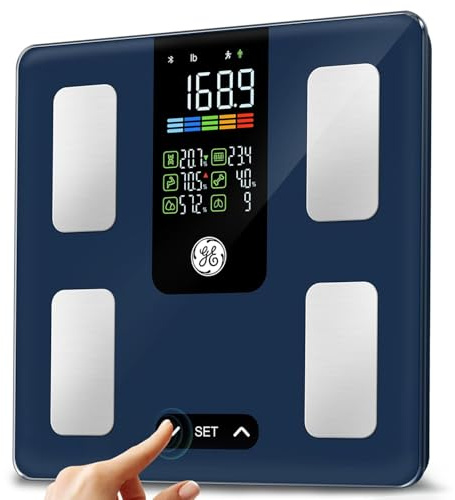 GE Smart Scale for Body Weight, Digital BMI Scales for Body Fat, Muscle Mass 500lbs with Bluetooth Weight Monitor Large Platform Weighing Machine Health Analyzer with App, Button Function