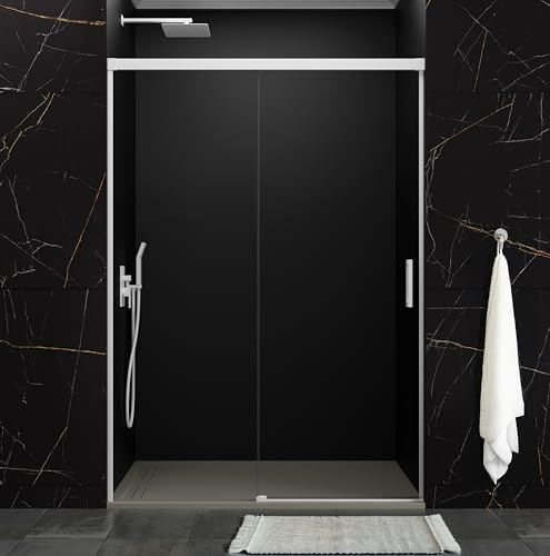 Paroi de Douche Frontale Fixe et Coulissante | Pare-douche en Verre 6 mm Anticalcaire Sans Profil Inférieur | Paravent de Douche en Aluminium Premium pour Salle de Bain – 125-130 cm - BLANC