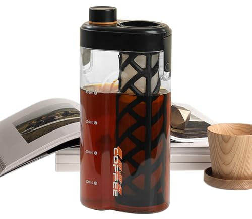 Pitcher à café Cold Brew - Kit d' à froid - Bouteille hermétique avec graduation - Filtre fin portable pour boissons aromatisées - Cuisine d'extérieur - Mécanisme multi-fermeture stable et bec