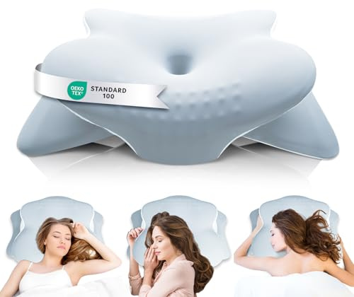 Asbtos Nackenkissen Kopfkissen, Ergonomisches Nackenstützkissen Oeko-TEX Zertifiziert hautfreundlich | Kissen Komfortables Schlafkissen aus Memory Foam für Seitenschläfer, Rückenschläfer (Blau)
