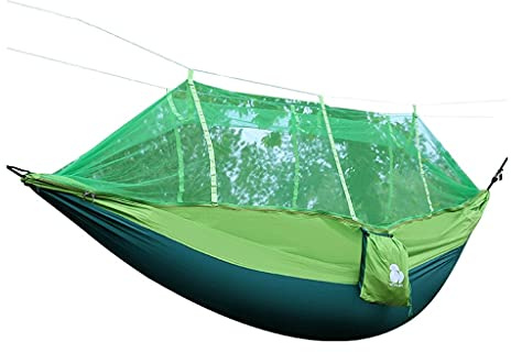 Hamaca portátil para exteriores con mosquitera, capacidad de 660 libras, nailon resistente al desgarro, ideal para camping, patio, relajación, color verde bosque profundo