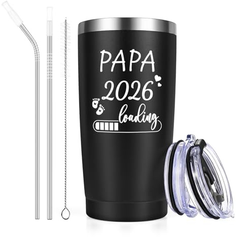 Livole Geschenke für Werdende Väter, Schwangerschaft Verkünden, Werdende Eltern Geschenk, Du wirst Papa - Papa 2026 Loading - 20oz Doppelwandig Coffee to go Becher, 600ml Edelstahl Camping Becher