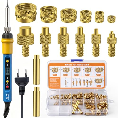 139 Stück Gewindeeinsätze Lötspitzen Set mit 130PCS gewindeeinsatz M2/M3/M4/M5/M6/M8 einschmelzgewinde Einstellbar Lötkolbe, Temperatur Einstellbar Lötkolben für gewindeeinsatz 3D druck