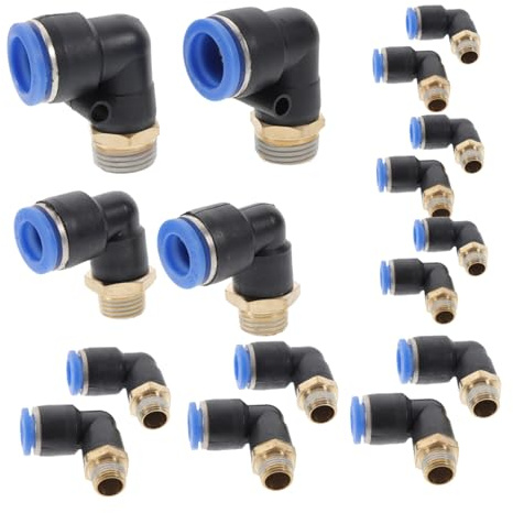 Ipetboom Kit 16 Pièces De Raccords Rapides Pneumatiques En Plastique Filetage Externe Coudé, Connecteurs De Tuyaux D'air Compacts Pour Alimentation D'outils Industrielles Et Nettoyeurs Haute Pression