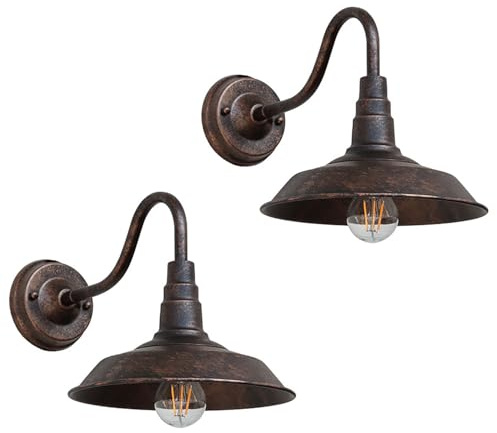 WYQSX 2er Außenwandleuchte Retro, E27, IP44, Rostoptik, Ø 26 cm | 2er Set Retro Außenwandleuchten aus Eisen, IP44, E27 bis 40W, Ø 26cm, rostfarbene Beschichtung, ohne Leuchtmittel