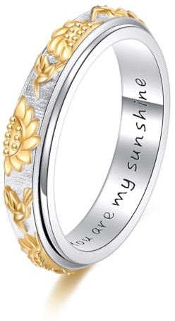 ONEFINITY Anillos giratorios de colibrí de plata de ley 925 con girasol, anillos giratorios para el estado de ánimo, joyería de colibrí para mujeres y hombres, Metal