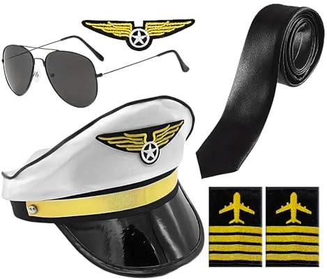 Genérico Vestido de capitán de aerolínea: de accesorios de piloto para niños, gorro de uniforme, charretera de de simulación, corbata dorada | Accesorios divertidos para disfraces de de rol p