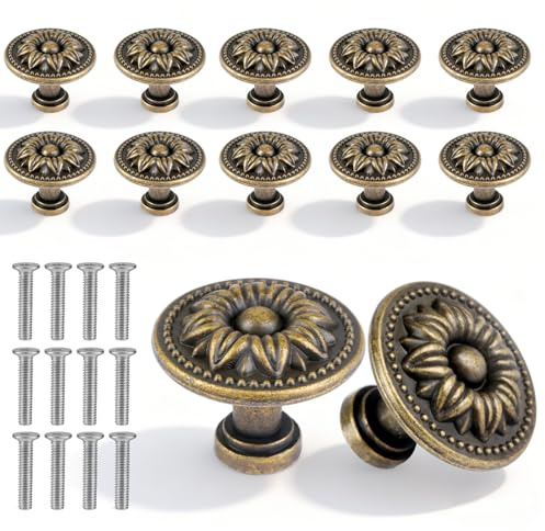 Hopton 12 Stück Möbelgriffe, 30 mm Möbelknöpfe mit Schrauben, Runde Schrankknöpfe Vintage für Kommode Schubladen, Kleiderschränke, Möbel, Badezimmer, Küchen und Beschläge