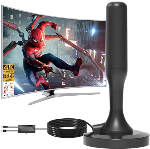 Dvbt2 antenne mit verstärker innen,Dvbt antenne,Dvb-t2 Zimmerantenne für Fernseher,Wave max antenne 360° Allroundempfang,4K/1080P HD,ideal für lokale Sender,3 m Kabel & Magnetfuß