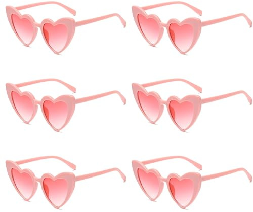 6 gafas de sol con forma de corazón, color rosa, retro, con forma de corazón, estilo vintage, con forma de corazón, con forma de corazón, hippie, para fiestas, bodas, carnaval, viajes, sesiones de
