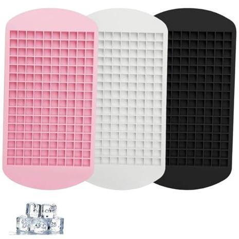3Pcs Mini Ice Cube Trays, Easy Release Silicone Ice Cube Tray, Reusable for Candy, Chocolate, Jellies, Pudding (Black+White+Pink)