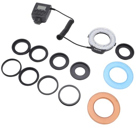 Eminchu 48LED Makroringblixtljus med LCD-skärm, 48 LED Ringblixt för Makrofotografering, Adapterringar Blixtspridare för DSLR-kameror