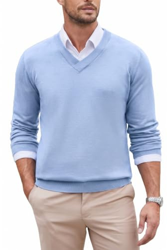COOFANDY Pull Homme Col V Tricot Pull-Over Business Casual Regular Fit Bureau Chandail Élégant Pullover Manches Longues Pulls Basique Sweater Hiver